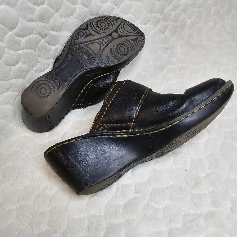 Born black leather mules clogs slip ons wedge heel 8 39 - Picture 4 of 8